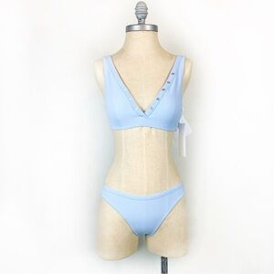 Jonathan Simkhai Sky Blue Ribbed Henley Bikini Designer Swimwear XS NWT
